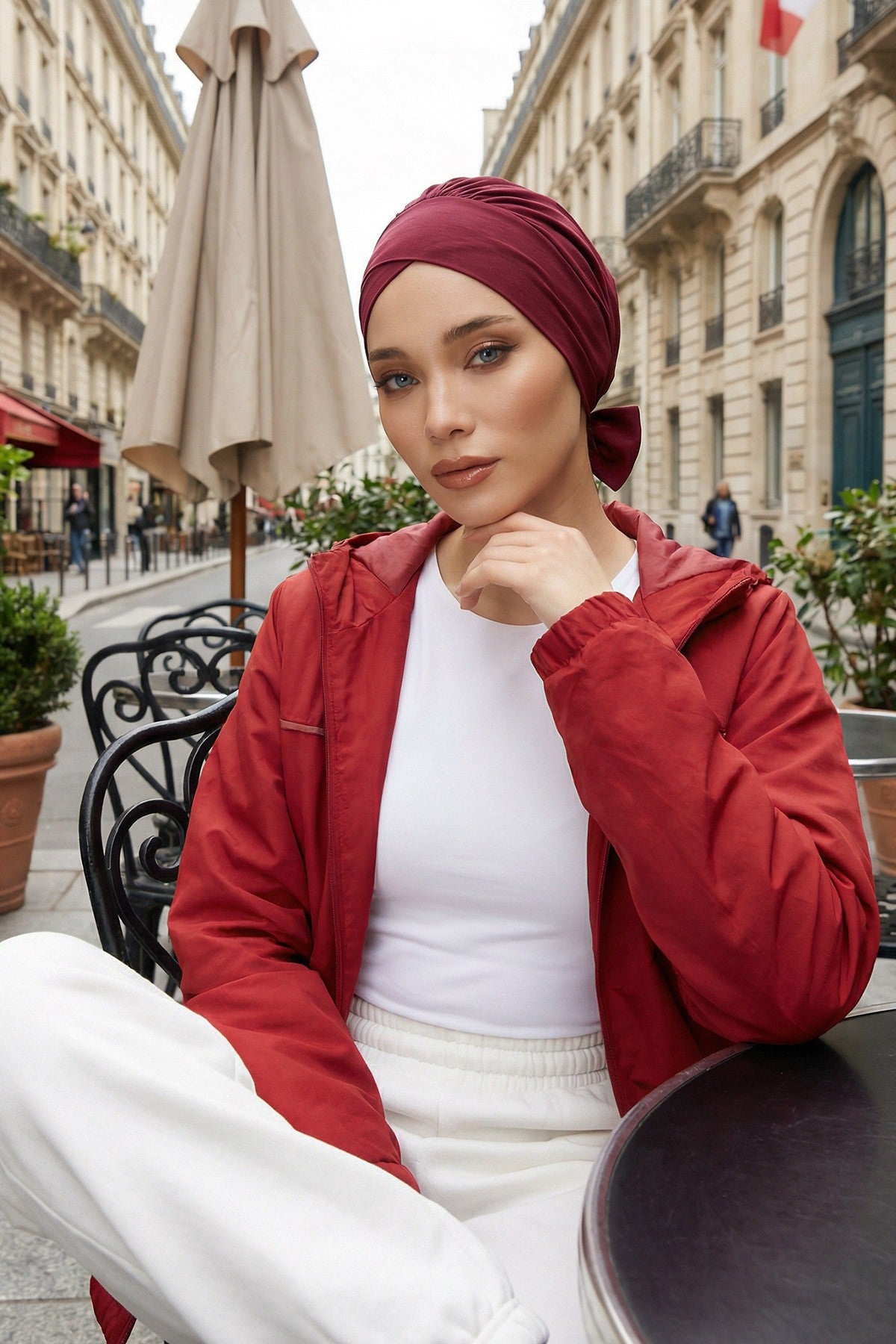 Plain Instant Turban Cotton Scarf Head Wrap, Belted Turban Bonnet for Women, Chic Design Instant Turban Hijab, Plain Chemo Bonnet Cap,B-31 Maroon