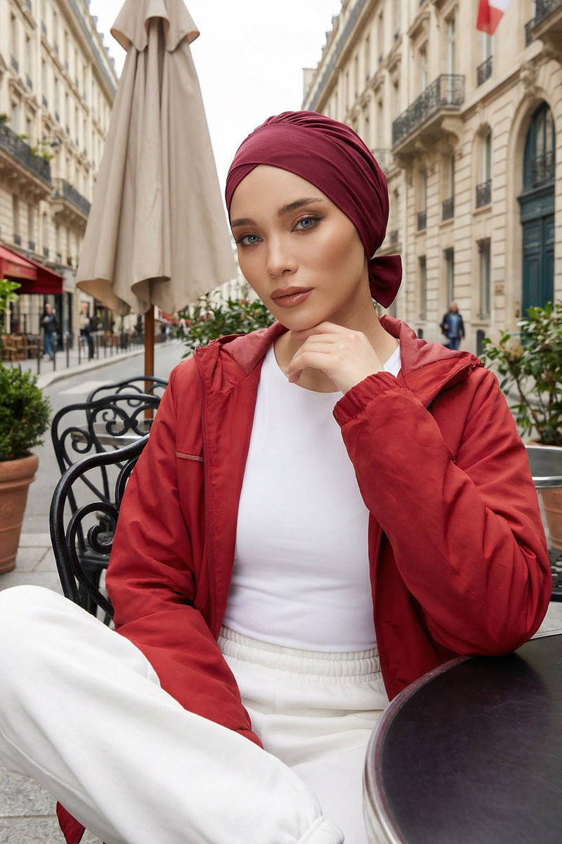 وشاح عمامة قطني سادة فوري للرأس، غطاء رأس عمامة بحزام للنساء، حجاب عمامة فوري بتصميم أنيق، قبعة بونيه كيميائي سادة، B-31