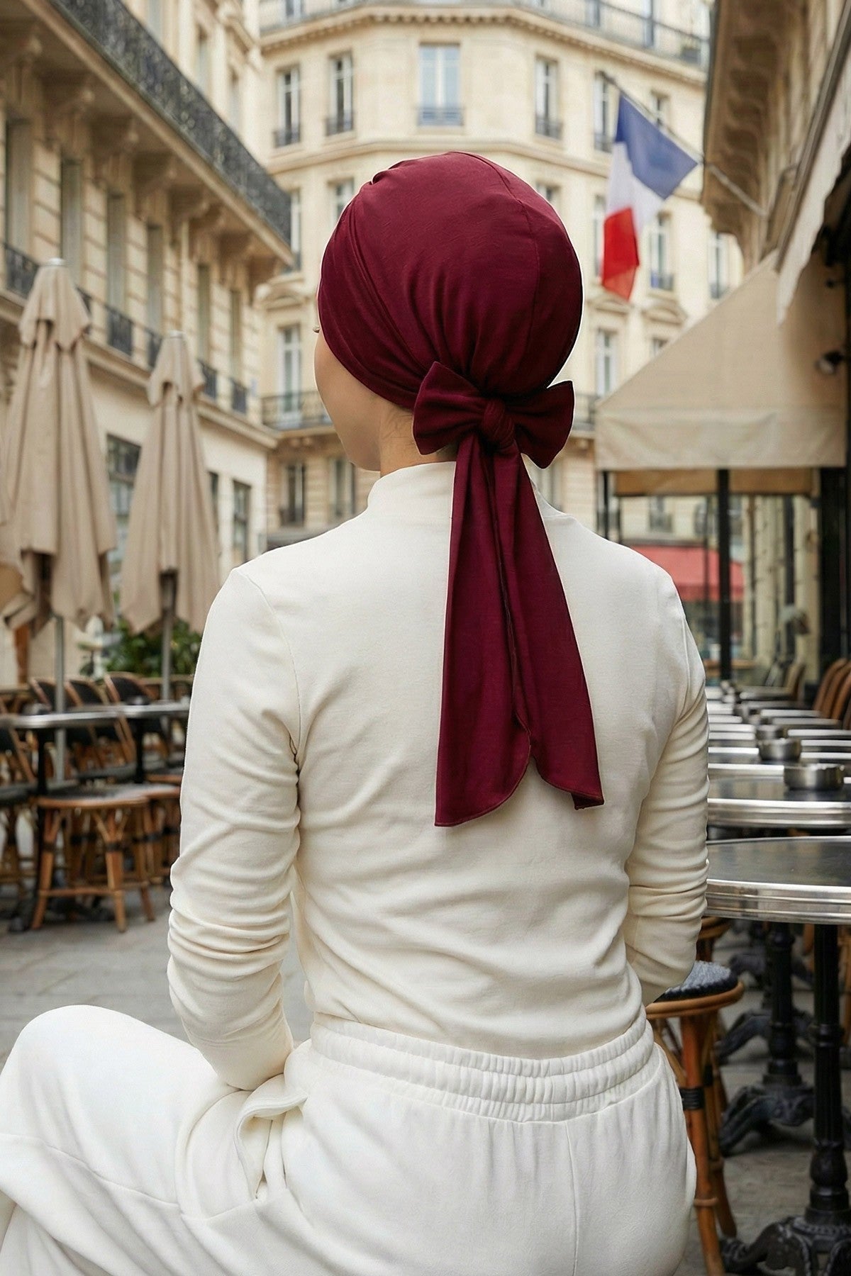 Plain Instant Turban Cotton Scarf Head Wrap, Belted Turban Bonnet for Women, Chic Design Instant Turban Hijab, Plain Chemo Bonnet Cap,B-31 Maroon