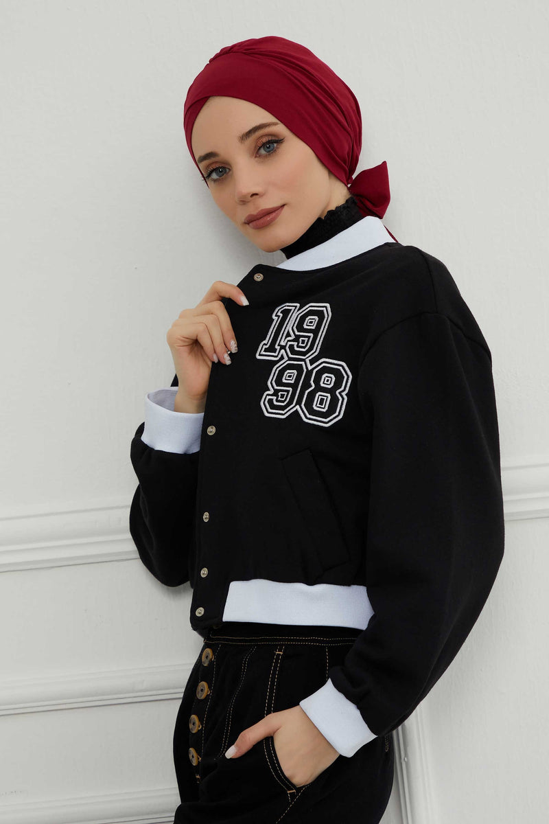 وشاح عمامة قطني سادة فوري للرأس، غطاء رأس عمامة بحزام للنساء، حجاب عمامة فوري بتصميم أنيق، قبعة بونيه كيميائي سادة، B-31