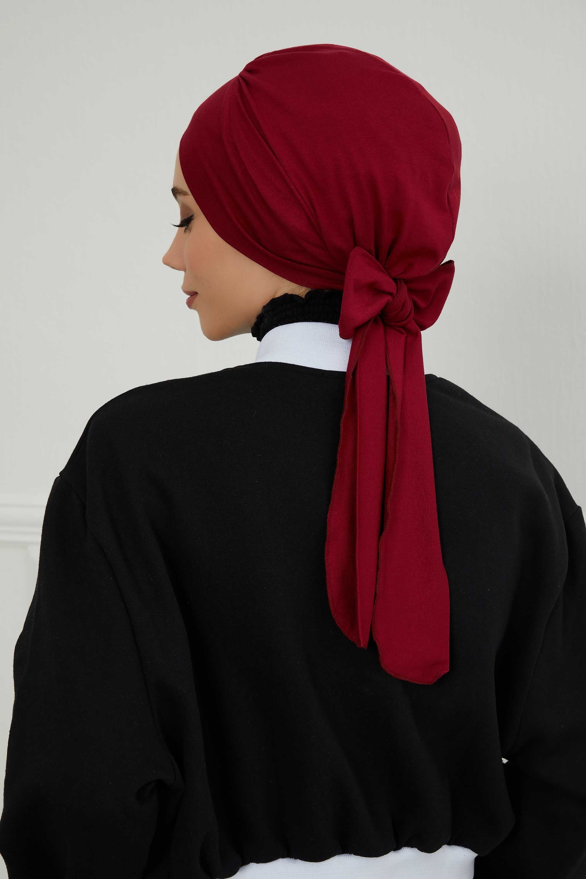 Plain Instant Turban Cotton Scarf Head Wrap, Belted Turban Bonnet for Women, Chic Design Instant Turban Hijab, Plain Chemo Bonnet Cap,B-31 Maroon