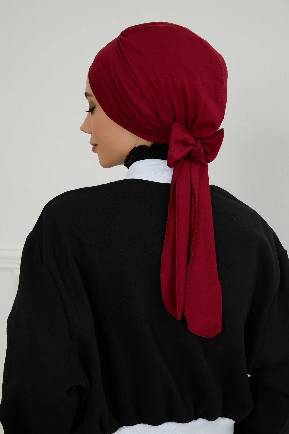 Plain Instant Turban Cotton Scarf Head Wrap, Belted Turban Bonnet for Women, Chic Design Instant Turban Hijab, Plain Chemo Bonnet Cap,B-31 Maroon