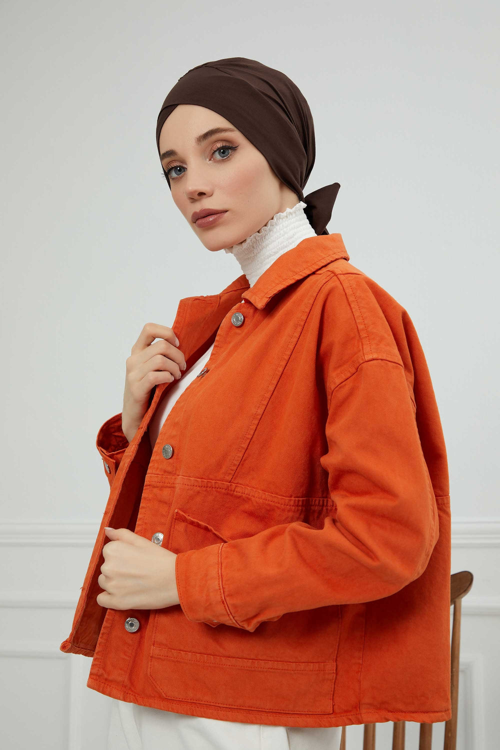 Plain Instant Turban Cotton Scarf Head Wrap, Belted Turban Bonnet for Women, Chic Design Instant Turban Hijab, Plain Chemo Bonnet Cap,B-31 Brown