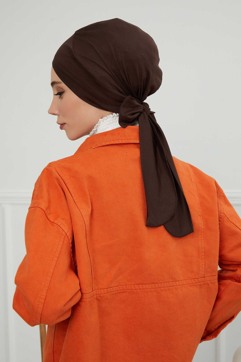 Plain Instant Turban Cotton Scarf Head Wrap, Belted Turban Bonnet for Women, Chic Design Instant Turban Hijab, Plain Chemo Bonnet Cap,B-31 Brown