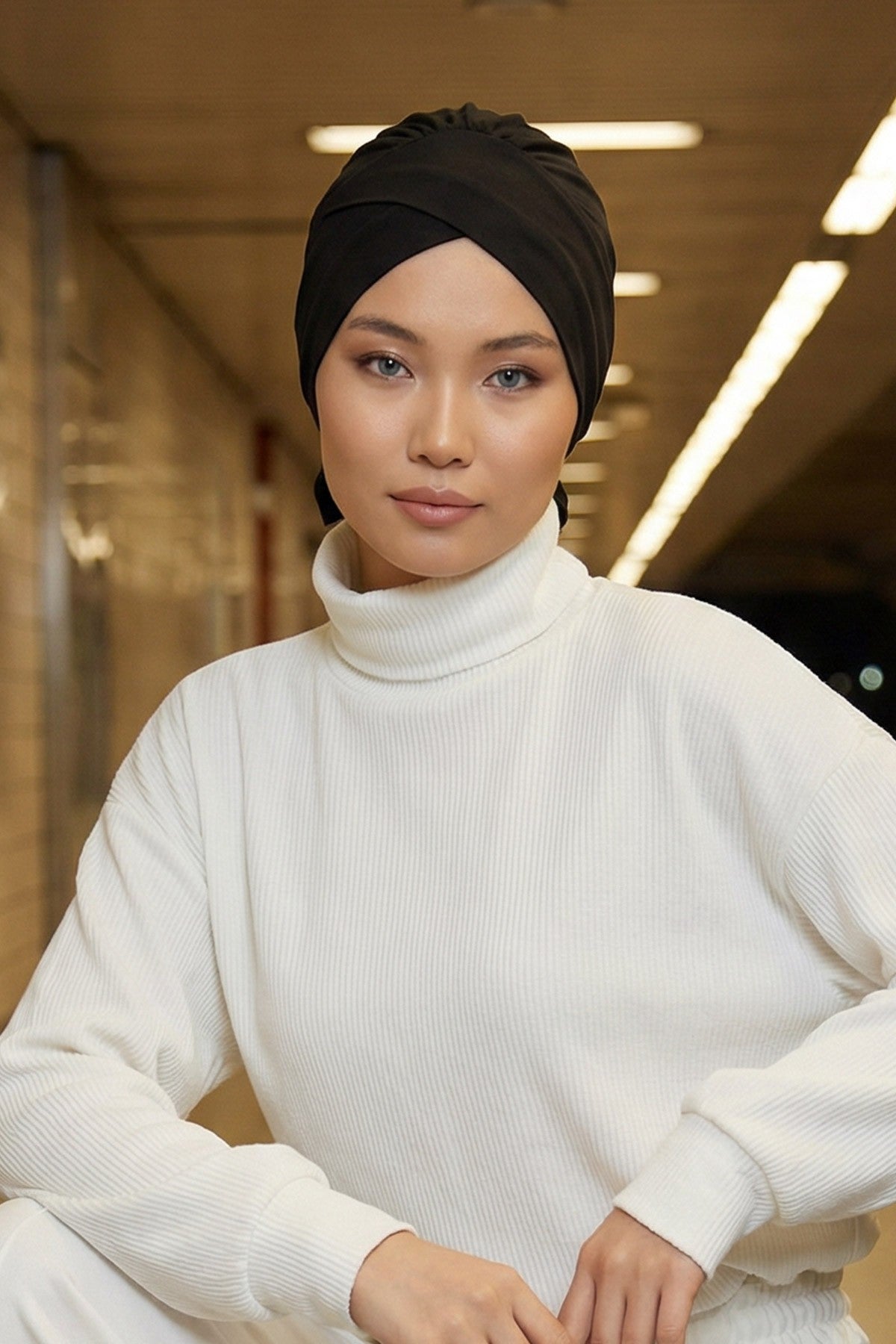 Plain Instant Turban Cotton Scarf Head Wrap, Belted Turban Bonnet for Women, Chic Design Instant Turban Hijab, Plain Chemo Bonnet Cap,B-31 Black