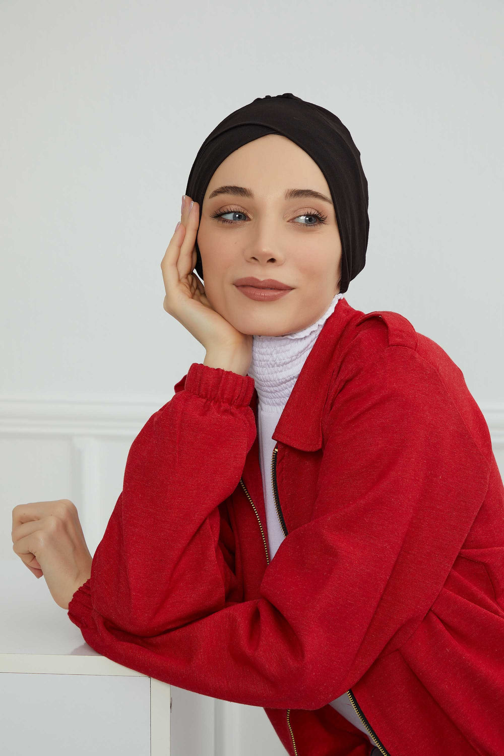 Plain Instant Turban Cotton Scarf Head Wrap, Belted Turban Bonnet for Women, Chic Design Instant Turban Hijab, Plain Chemo Bonnet Cap,B-31 Black