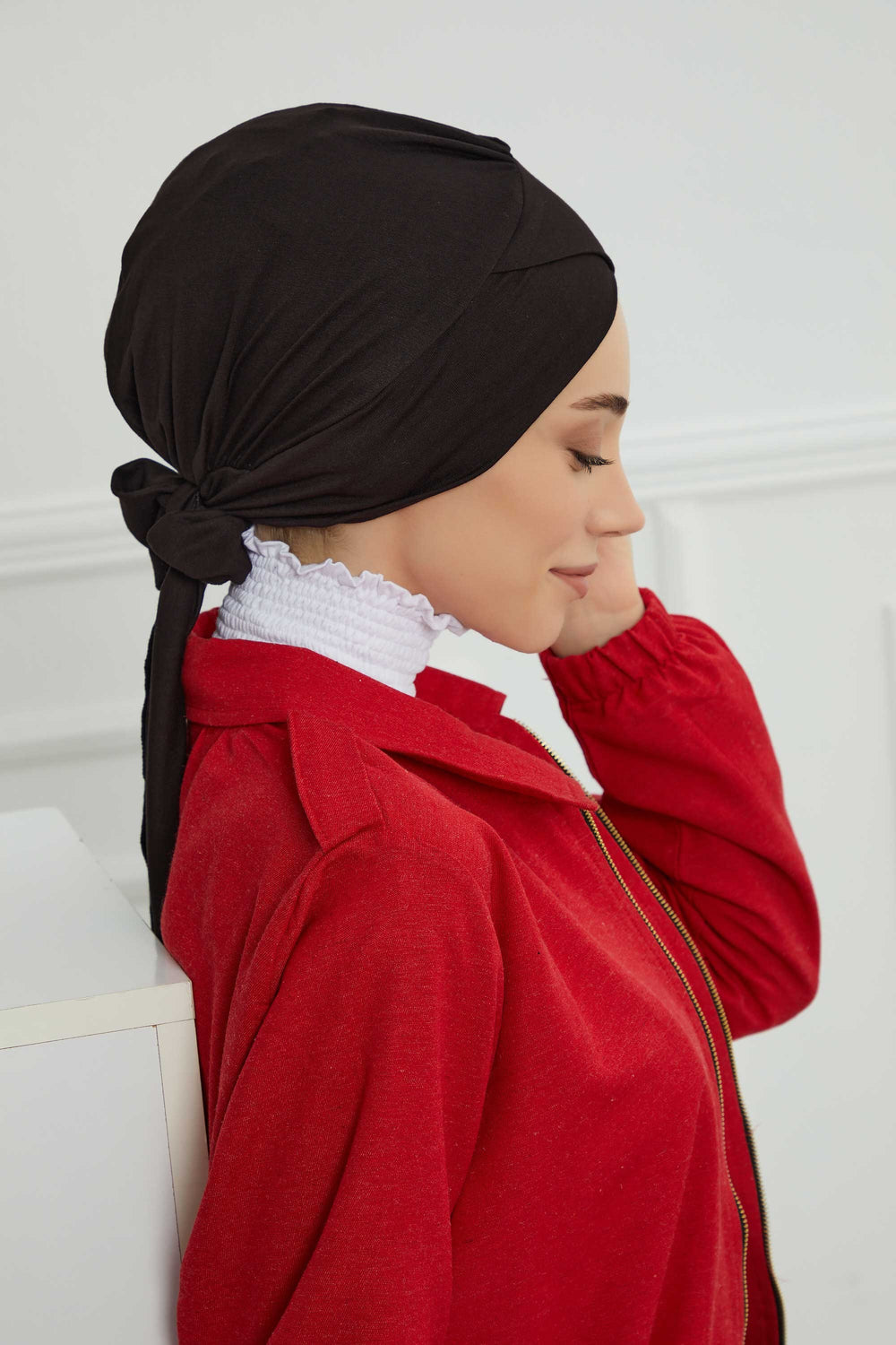Plain Instant Turban Cotton Scarf Head Wrap, Belted Turban Bonnet for Women, Chic Design Instant Turban Hijab, Plain Chemo Bonnet Cap,B-31 Black