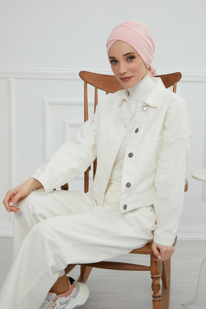 وشاح عمامة قطني سادة فوري للرأس، غطاء رأس عمامة بحزام للنساء، حجاب عمامة فوري بتصميم أنيق، قبعة بونيه كيميائي سادة، B-31