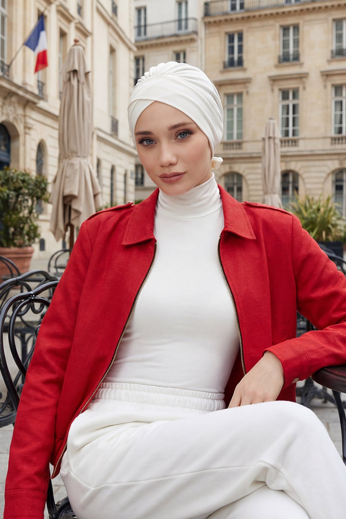 Plain Instant Turban Cotton Scarf Head Wrap, Belted Turban Bonnet for Women, Chic Design Instant Turban Hijab, Plain Chemo Bonnet Cap,B-31 Ivory