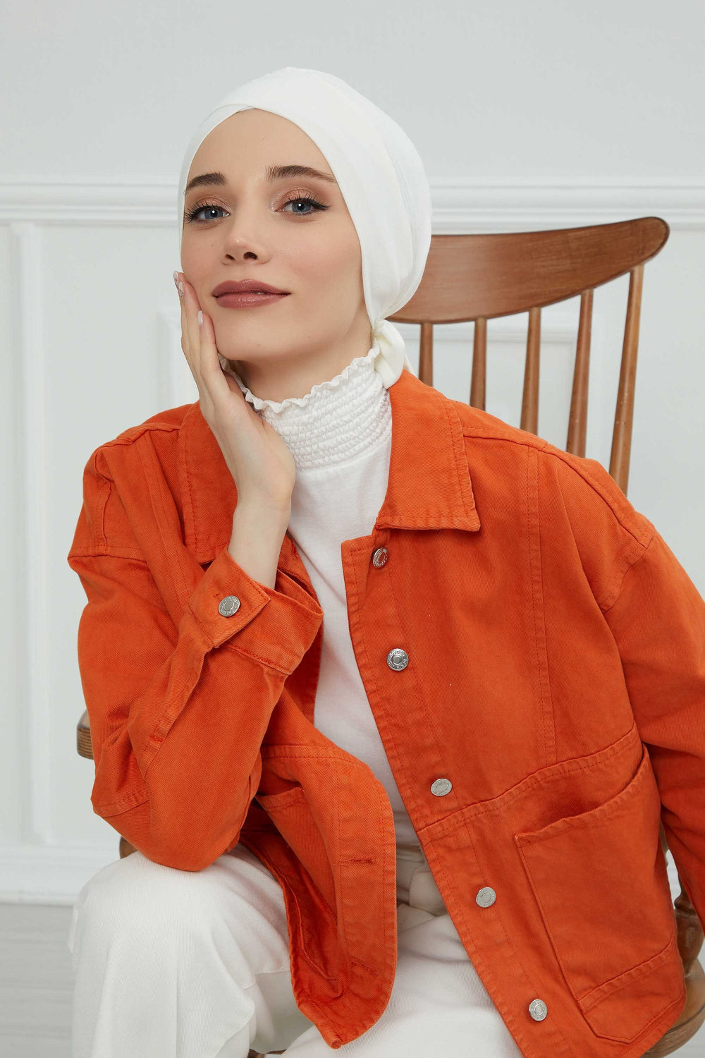 Plain Instant Turban Cotton Scarf Head Wrap, Belted Turban Bonnet for Women, Chic Design Instant Turban Hijab, Plain Chemo Bonnet Cap,B-31 Ivory