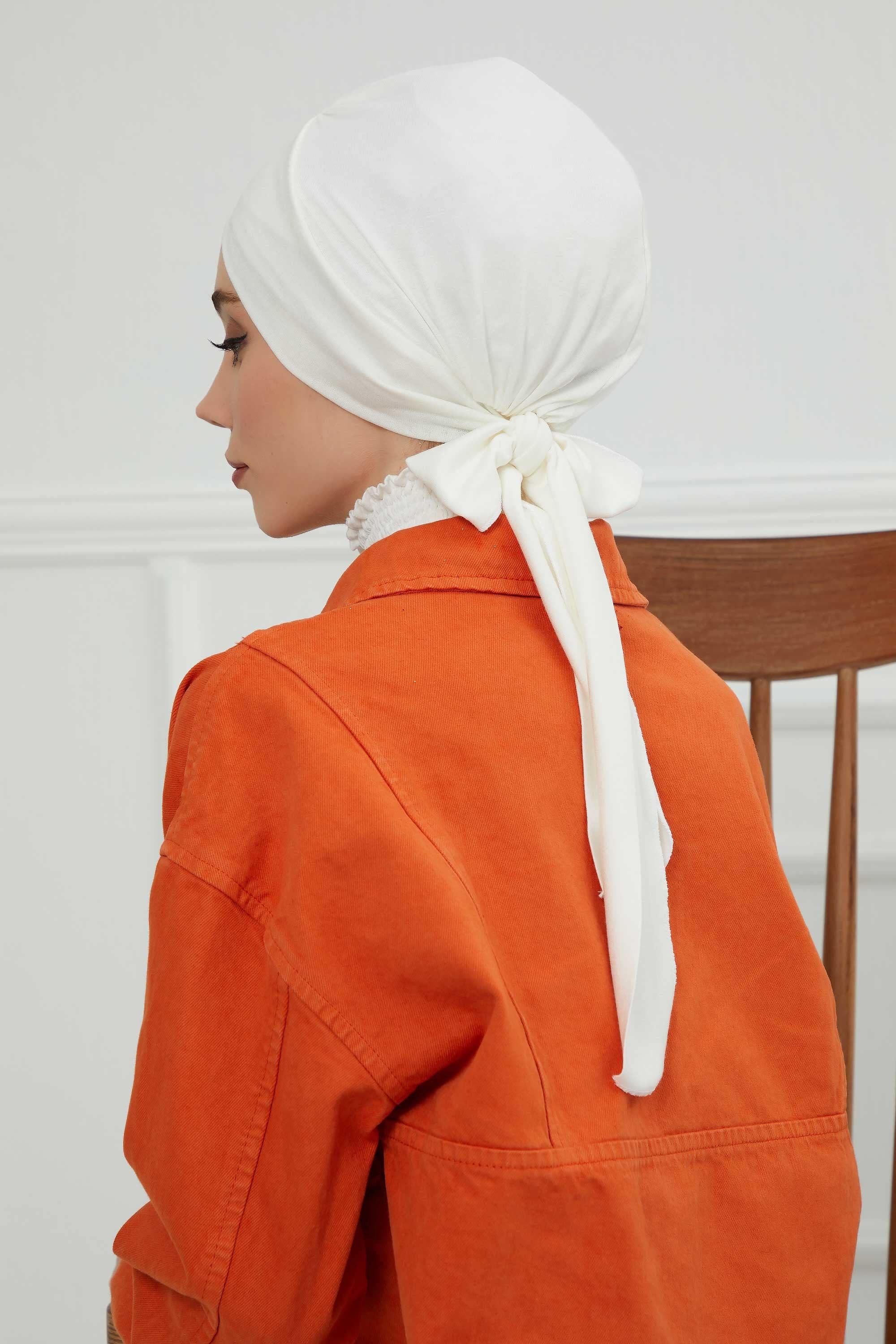 Plain Instant Turban Cotton Scarf Head Wrap, Belted Turban Bonnet for Women, Chic Design Instant Turban Hijab, Plain Chemo Bonnet Cap,B-31 Ivory
