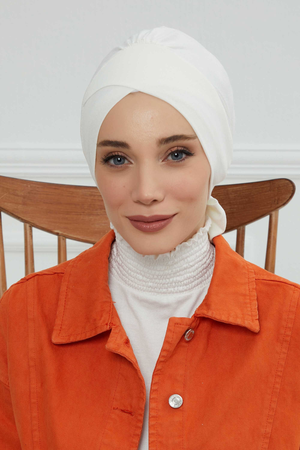 Plain Instant Turban Cotton Scarf Head Wrap, Belted Turban Bonnet for Women, Chic Design Instant Turban Hijab, Plain Chemo Bonnet Cap,B-31 Ivory