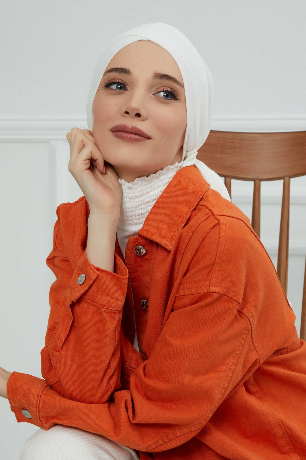 Plain Instant Turban Cotton Scarf Head Wrap, Belted Turban Bonnet for Women, Chic Design Instant Turban Hijab, Plain Chemo Bonnet Cap,B-31 Ivory