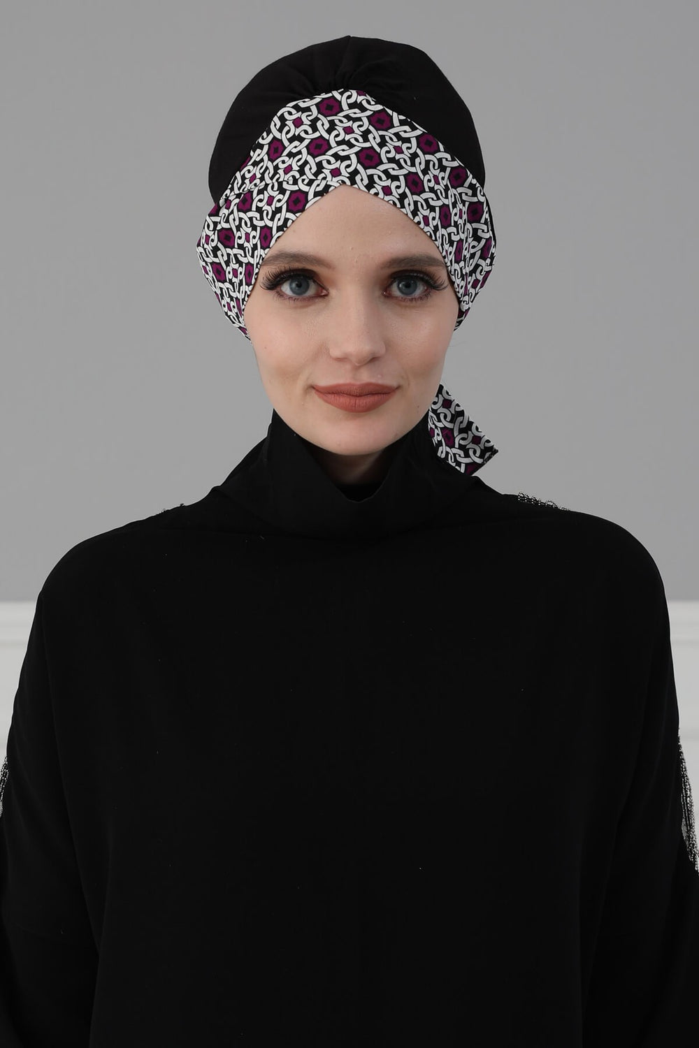 Plain Instant Turban Cotton Scarf Head Wrap, Belted Turban Bonnet for Women, Chic Design Instant Turban Hijab, Plain Chemo Bonnet Cap,B-31 Purple Pattern