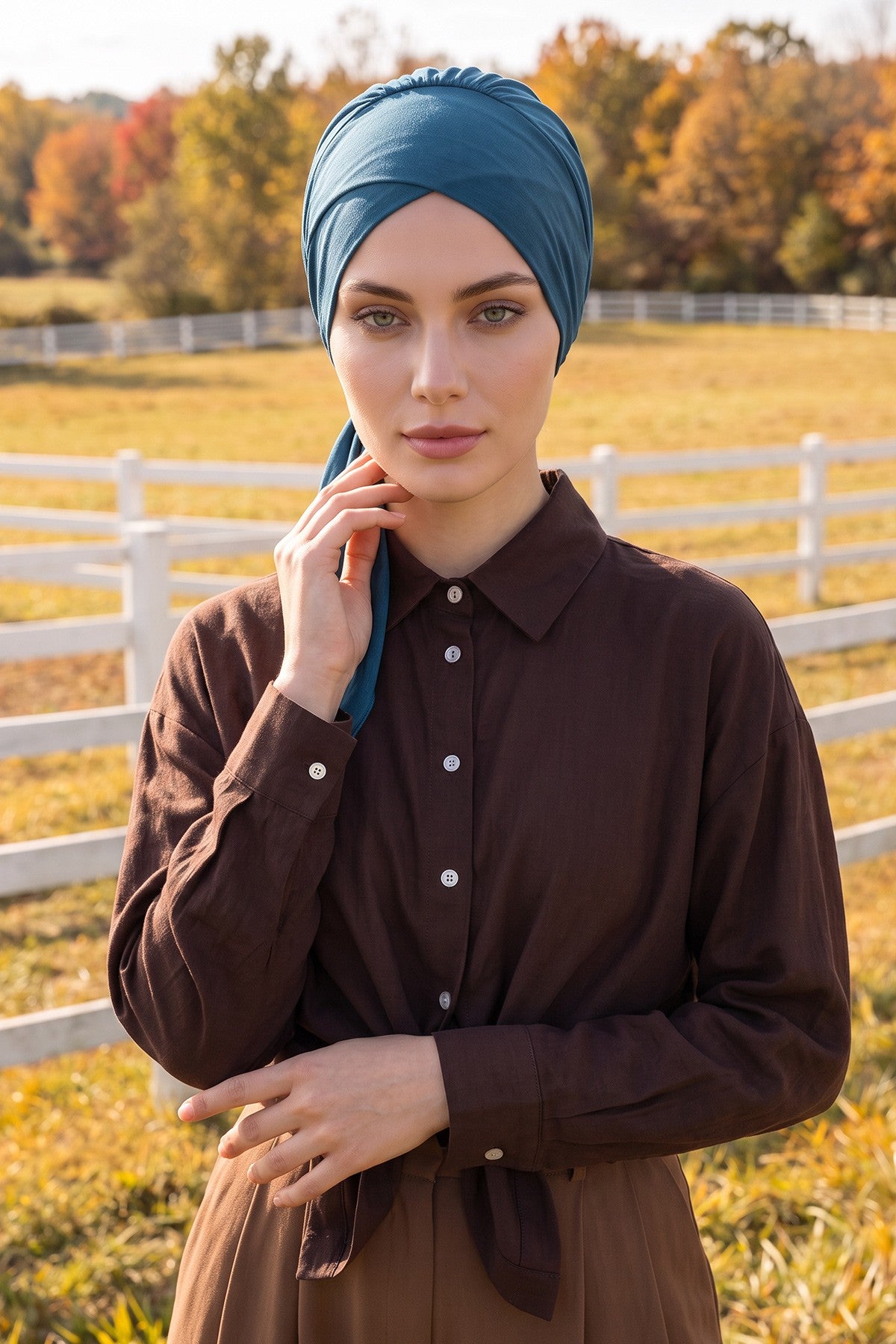 Plain Instant Turban Cotton Scarf Head Wrap, Belted Turban Bonnet for Women, Chic Design Instant Turban Hijab, Plain Chemo Bonnet Cap,B-31 Petrol Blue