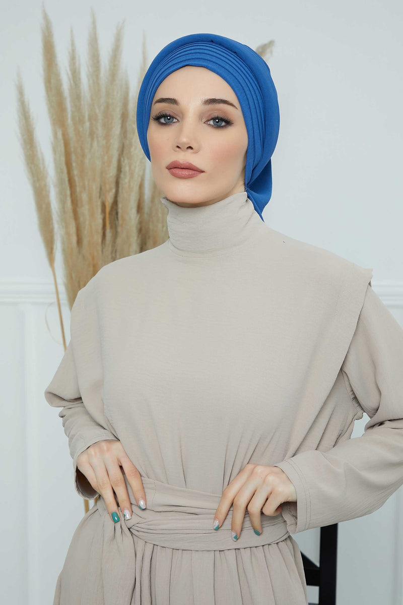 Pleated Aerobin Instant Turban for Women, Pre-Tied Modest Headwrap, Wrinkle-Resistant and Breathable Hijab Cap,HT-108A