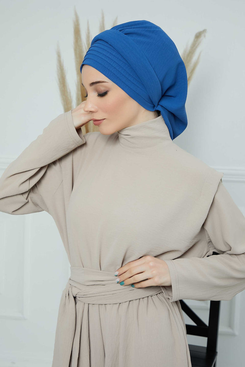 Pleated Aerobin Instant Turban for Women, Pre-Tied Modest Headwrap, Wrinkle-Resistant and Breathable Hijab Cap,HT-108A