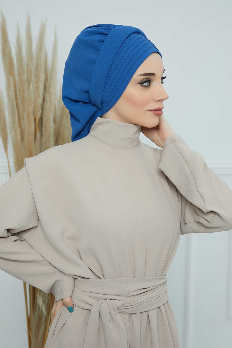 Pleated Aerobin Instant Turban for Women, Pre-Tied Modest Headwrap, Wrinkle-Resistant and Breathable Hijab Cap,HT-108A