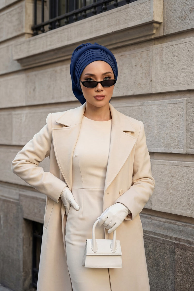 Pleated Aerobin Instant Turban for Women, Pre-Tied Modest Headwrap, Wrinkle-Resistant and Breathable Hijab Cap,HT-108A