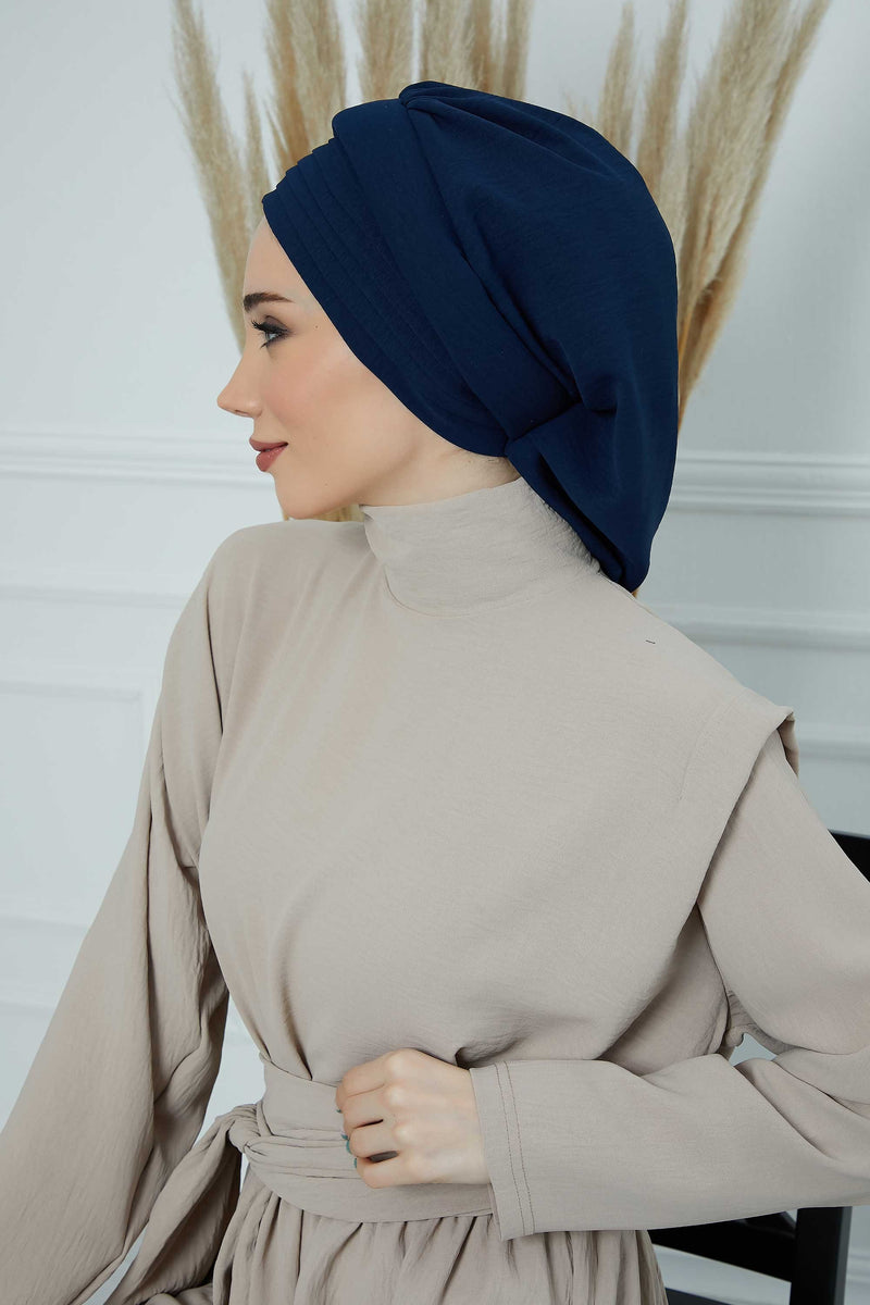 Pleated Aerobin Instant Turban for Women, Pre-Tied Modest Headwrap, Wrinkle-Resistant and Breathable Hijab Cap,HT-108A