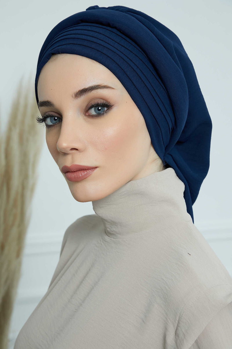 Pleated Aerobin Instant Turban for Women, Pre-Tied Modest Headwrap, Wrinkle-Resistant and Breathable Hijab Cap,HT-108A