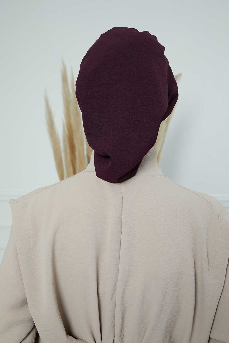 Pleated Aerobin Instant Turban for Women, Pre-Tied Modest Headwrap, Wrinkle-Resistant and Breathable Hijab Cap,HT-108A