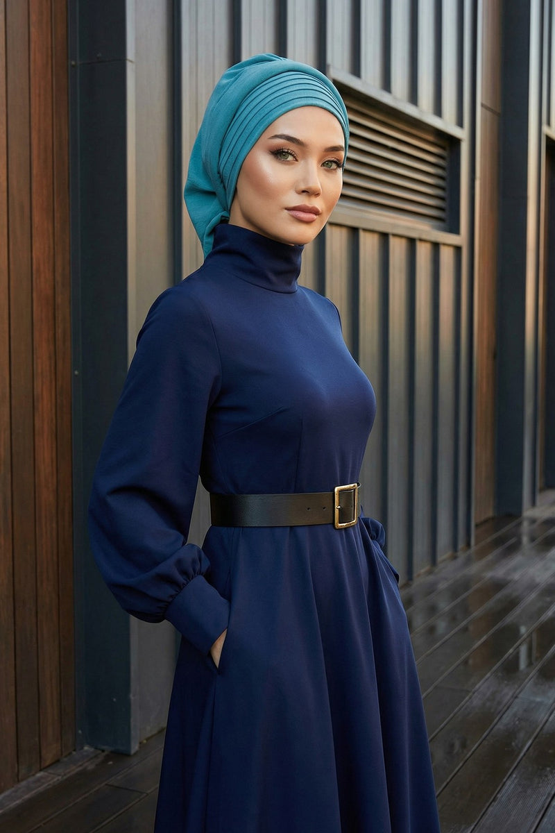 Pleated Aerobin Instant Turban for Women, Pre-Tied Modest Headwrap, Wrinkle-Resistant and Breathable Hijab Cap,HT-108A