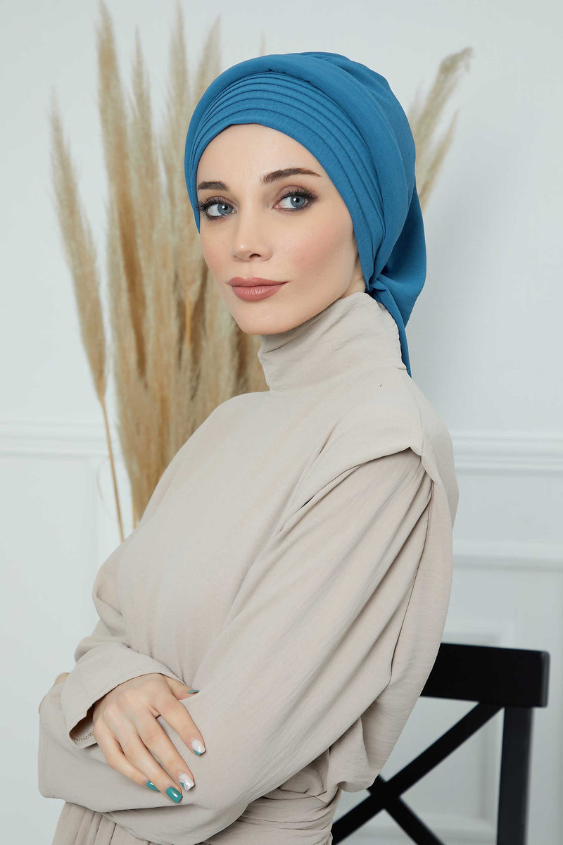 Pleated Aerobin Instant Turban for Women, Pre-Tied Modest Headwrap, Wrinkle-Resistant and Breathable Hijab Cap,HT-108A