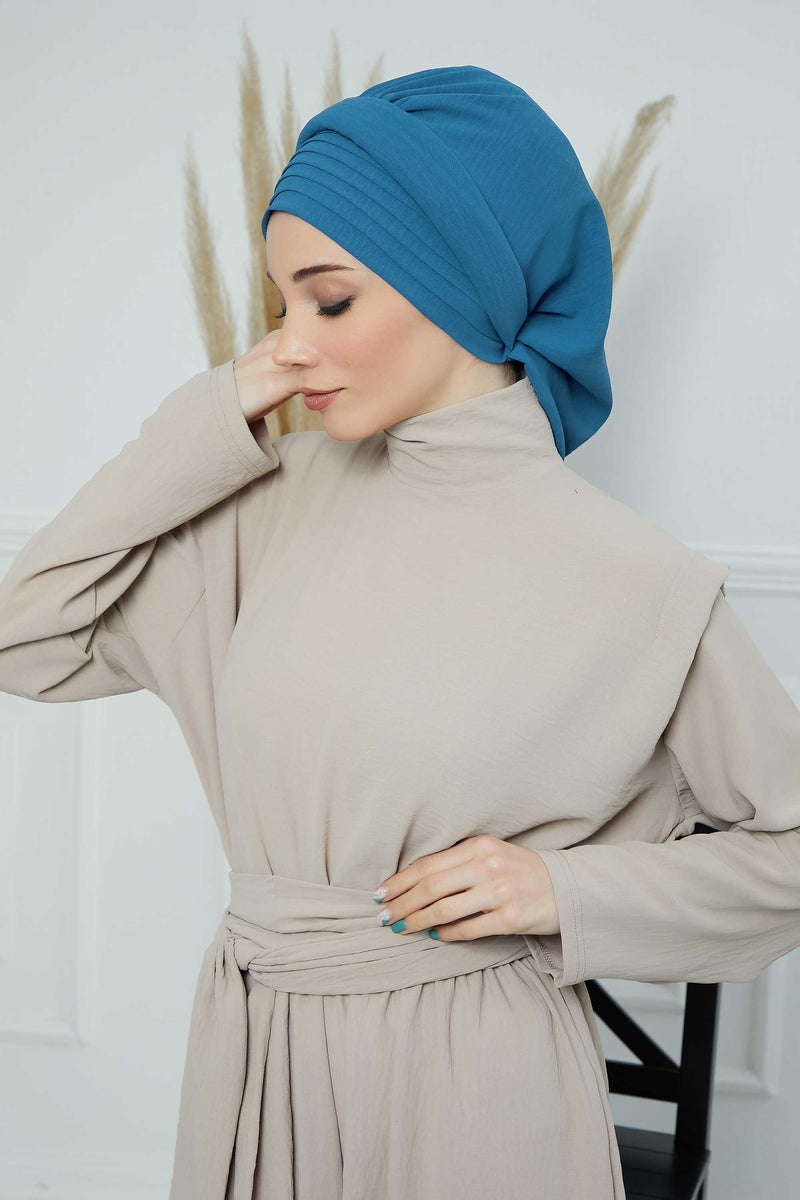 Pleated Aerobin Instant Turban for Women, Pre-Tied Modest Headwrap, Wrinkle-Resistant and Breathable Hijab Cap,HT-108A