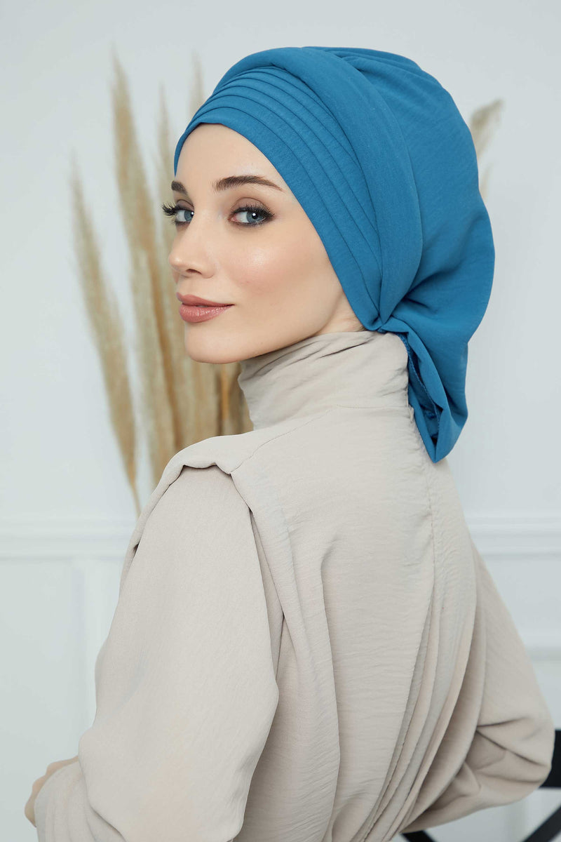 Pleated Aerobin Instant Turban for Women, Pre-Tied Modest Headwrap, Wrinkle-Resistant and Breathable Hijab Cap,HT-108A