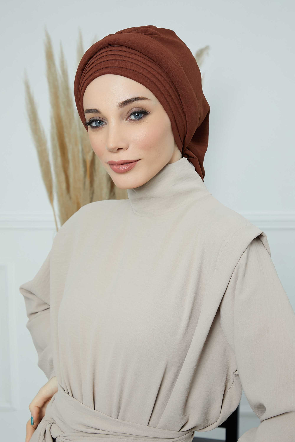 Pleated Aerobin Instant Turban for Women, Pre-Tied Modest Headwrap, Wrinkle-Resistant and Breathable Hijab Cap,HT-108A