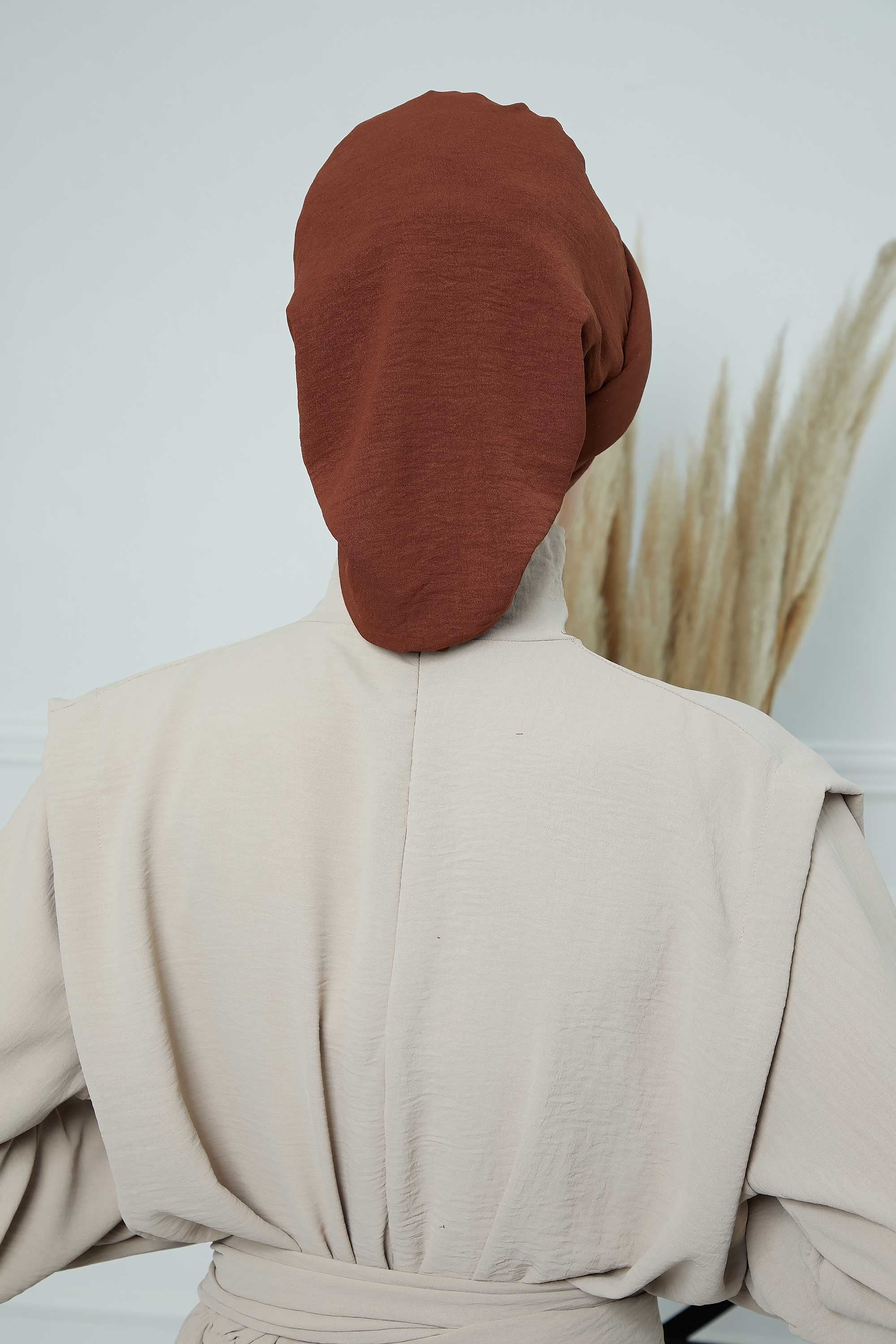 Pleated Aerobin Instant Turban for Women, Pre-Tied Modest Headwrap, Wrinkle-Resistant and Breathable Hijab Cap,HT-108A