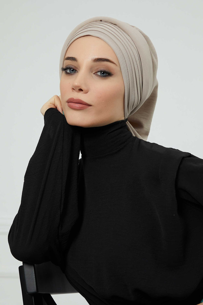 Pleated Aerobin Instant Turban for Women, Pre-Tied Modest Headwrap, Wrinkle-Resistant and Breathable Hijab Cap,HT-108A