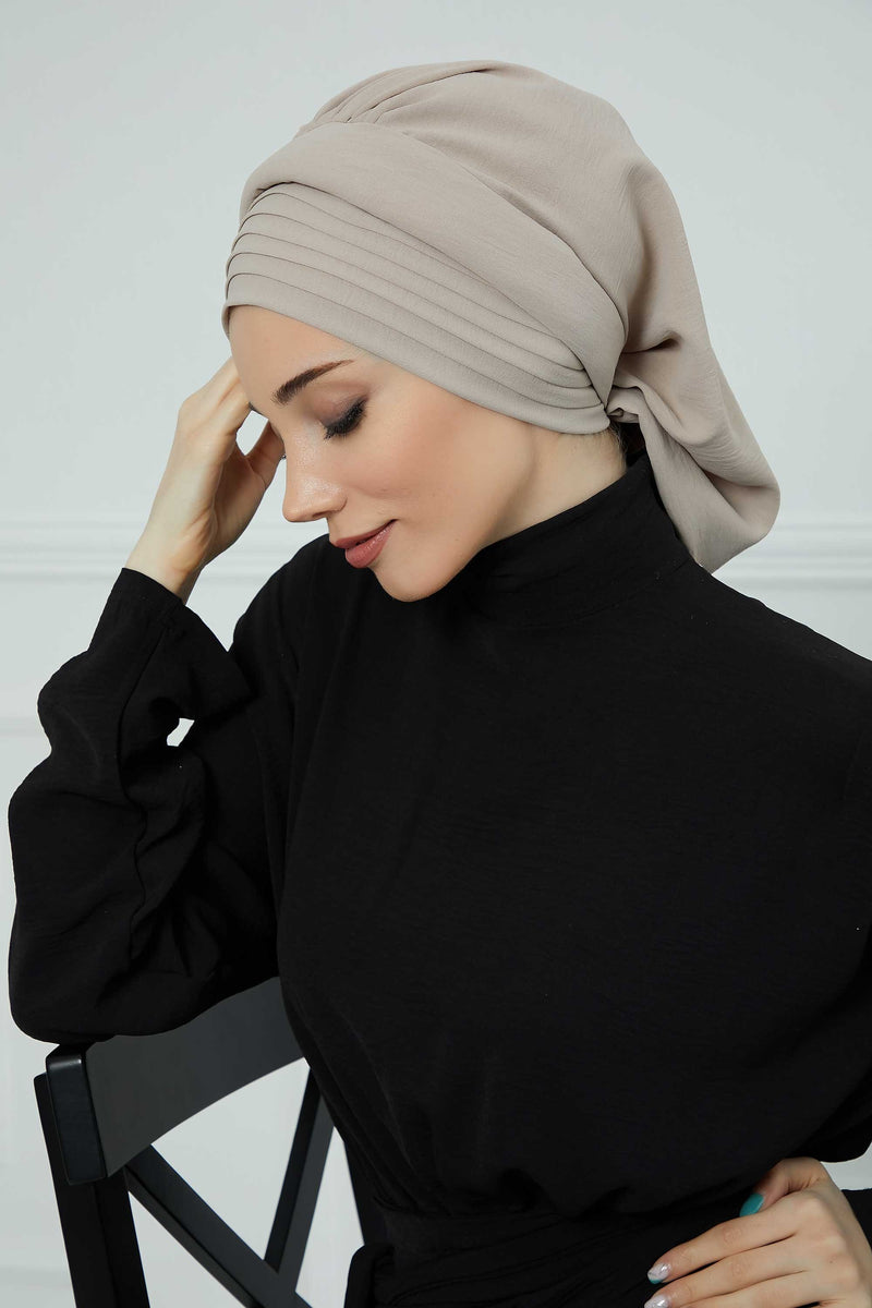 Pleated Aerobin Instant Turban for Women, Pre-Tied Modest Headwrap, Wrinkle-Resistant and Breathable Hijab Cap,HT-108A