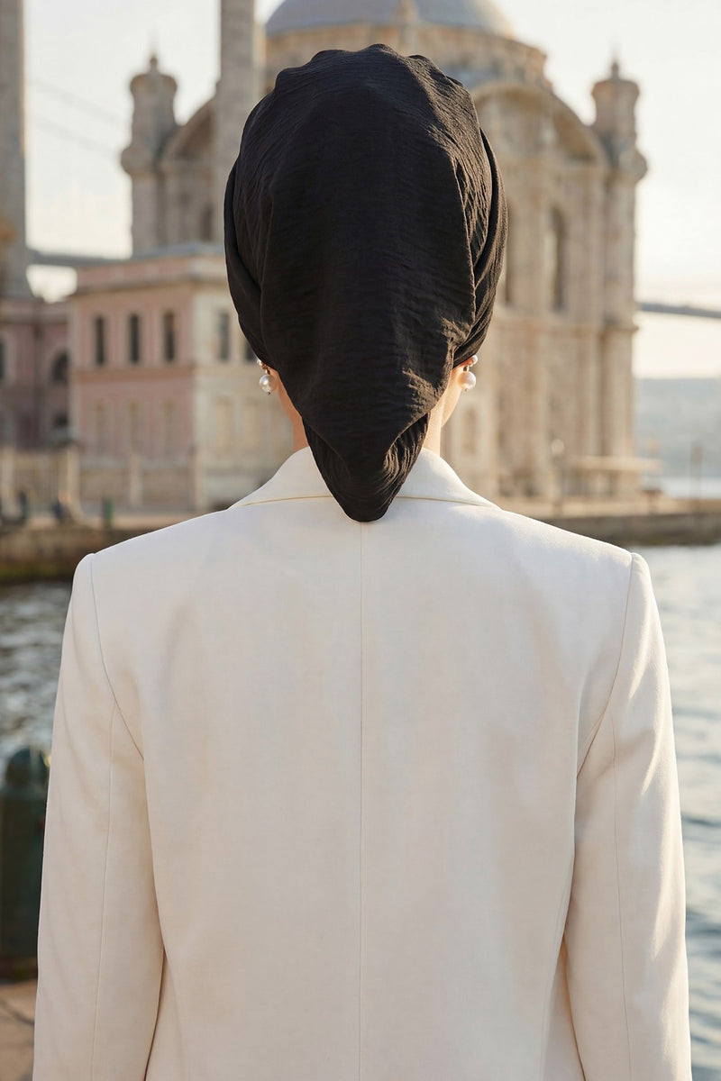 Pleated Aerobin Instant Turban for Women, Pre-Tied Modest Headwrap, Wrinkle-Resistant and Breathable Hijab Cap,HT-108A