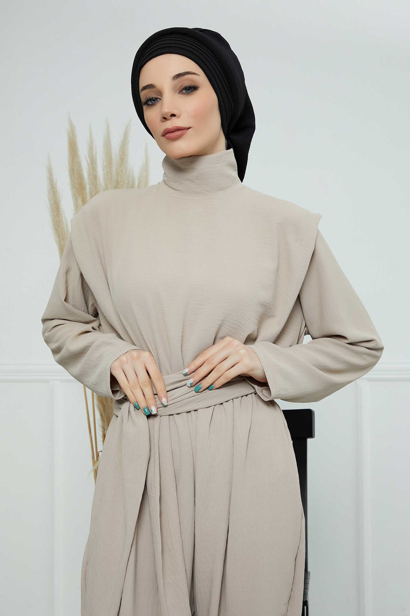 Pleated Aerobin Instant Turban for Women, Pre-Tied Modest Headwrap, Wrinkle-Resistant and Breathable Hijab Cap,HT-108A