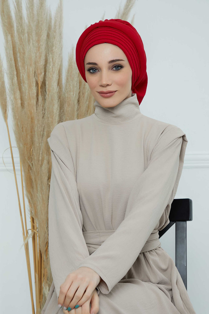 Pleated Aerobin Instant Turban for Women, Pre-Tied Modest Headwrap, Wrinkle-Resistant and Breathable Hijab Cap,HT-108A