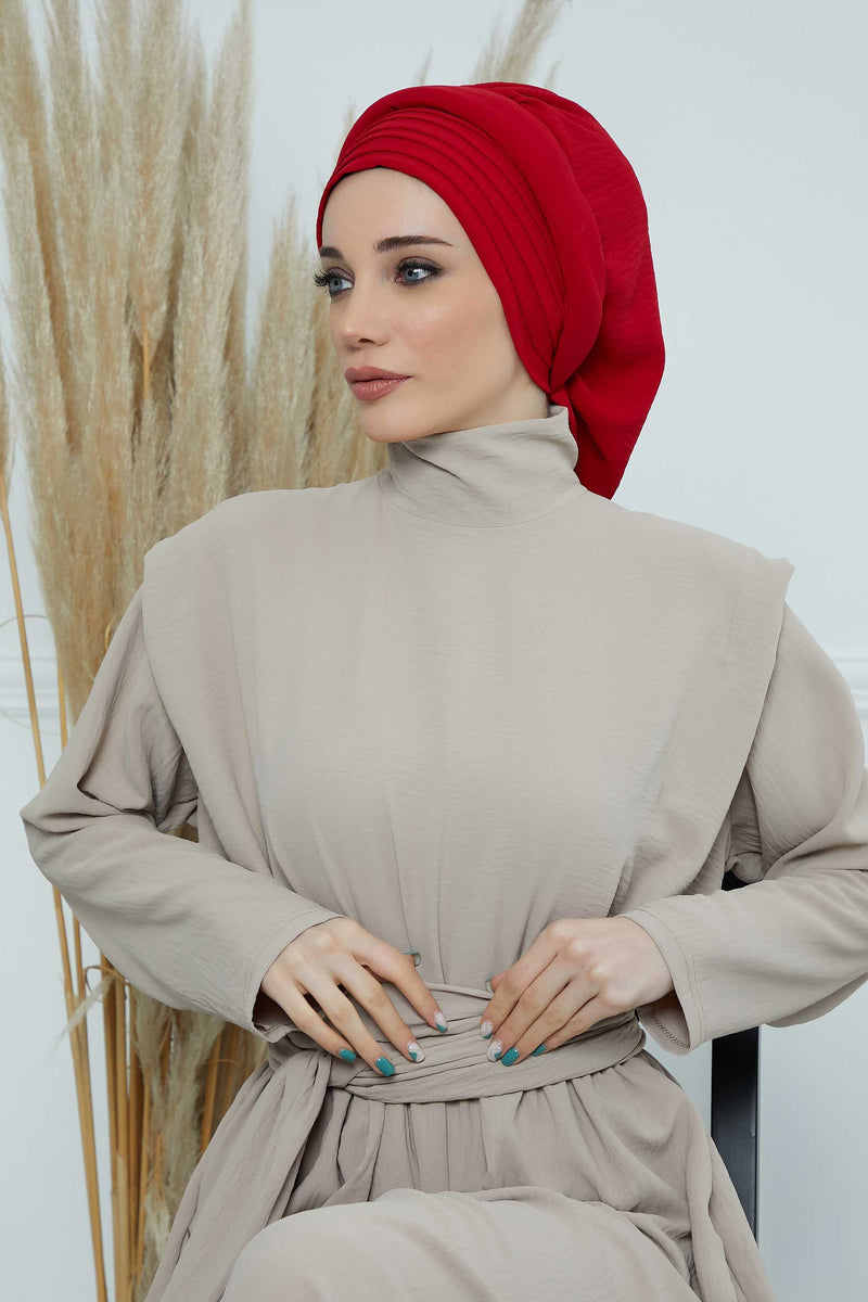 Pleated Aerobin Instant Turban for Women, Pre-Tied Modest Headwrap, Wrinkle-Resistant and Breathable Hijab Cap,HT-108A