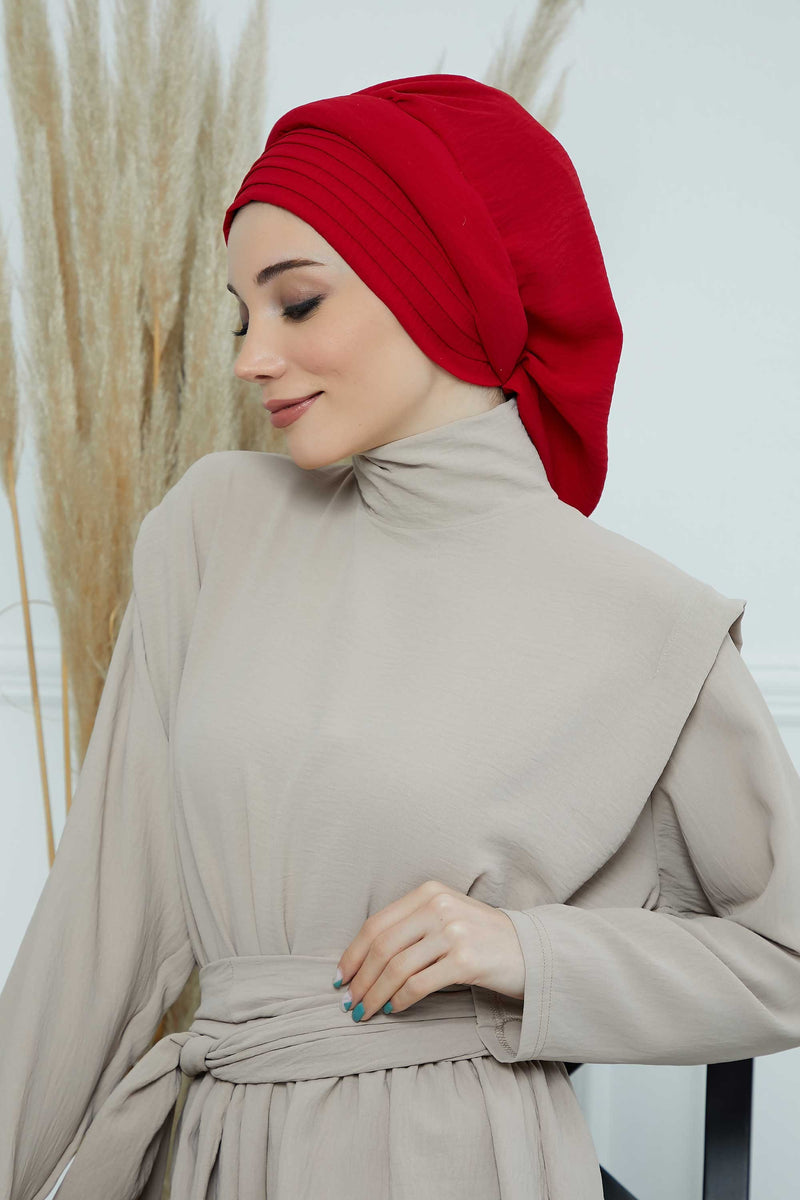 Pleated Aerobin Instant Turban for Women, Pre-Tied Modest Headwrap, Wrinkle-Resistant and Breathable Hijab Cap,HT-108A
