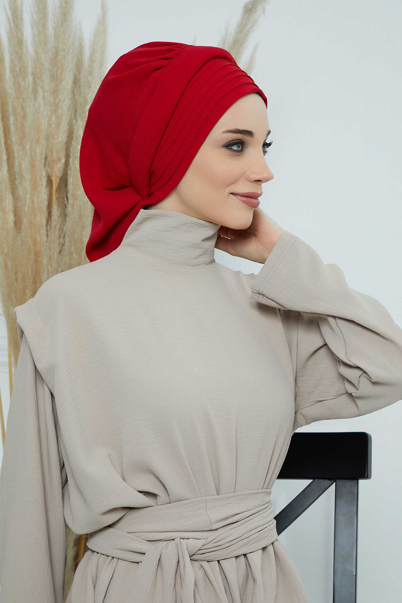 Pleated Aerobin Instant Turban for Women, Pre-Tied Modest Headwrap, Wrinkle-Resistant and Breathable Hijab Cap,HT-108A