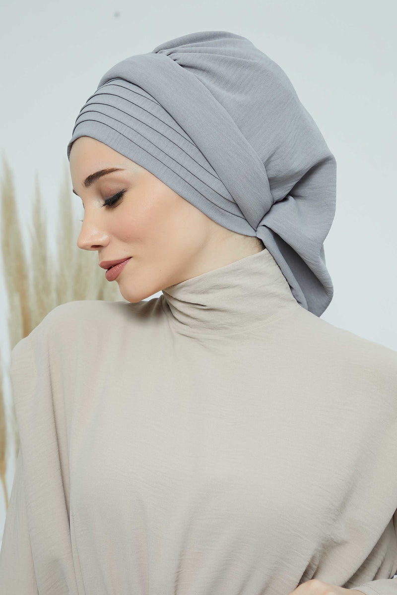 Pleated Aerobin Instant Turban for Women, Pre-Tied Modest Headwrap, Wrinkle-Resistant and Breathable Hijab Cap,HT-108A