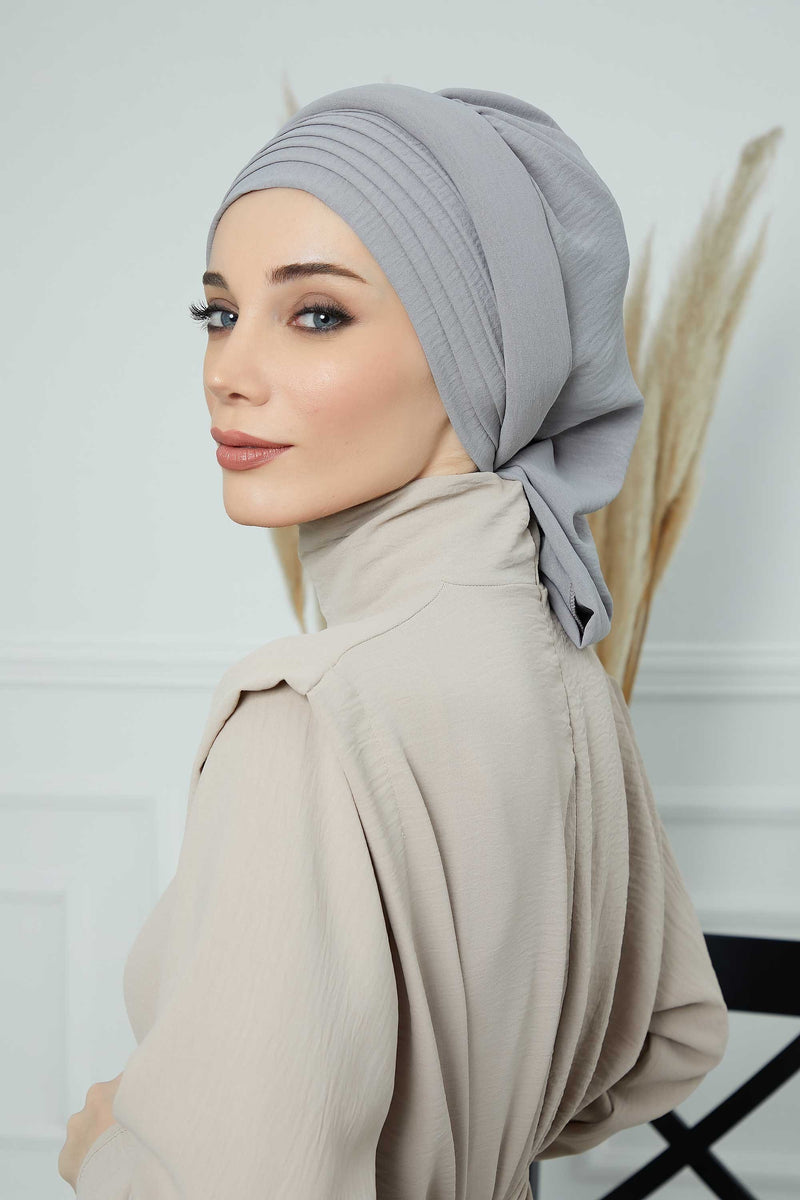 Pleated Aerobin Instant Turban for Women, Pre-Tied Modest Headwrap, Wrinkle-Resistant and Breathable Hijab Cap,HT-108A