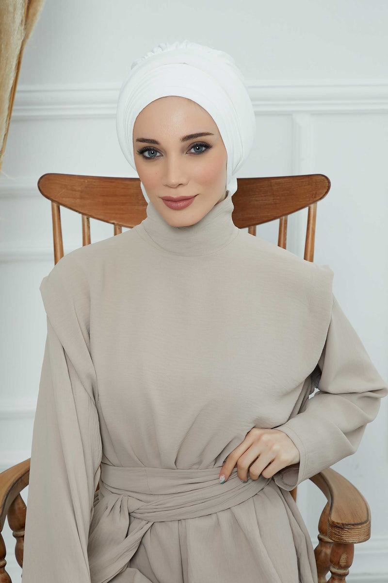 Pleated Aerobin Instant Turban for Women, Pre-Tied Modest Headwrap, Wrinkle-Resistant and Breathable Hijab Cap,HT-108A