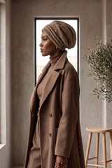 Pleated Bouclé Wool Winter Hijab Cap, Soft Textured Modest Women’s Beanie,B-98TK