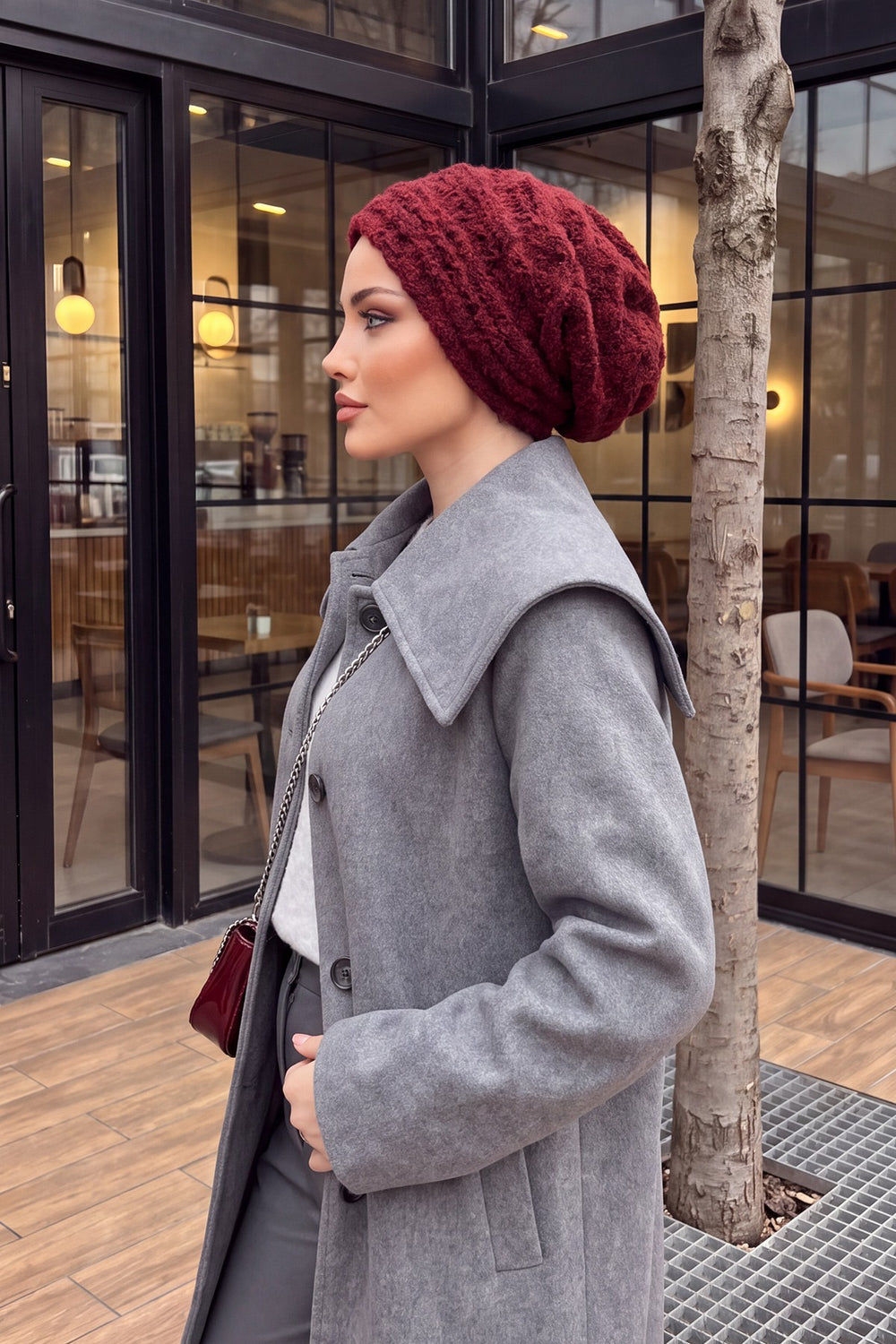 Pleated Bouclé Wool Winter Hijab Cap, Soft Textured Modest Women’s Beanie,B-98TK