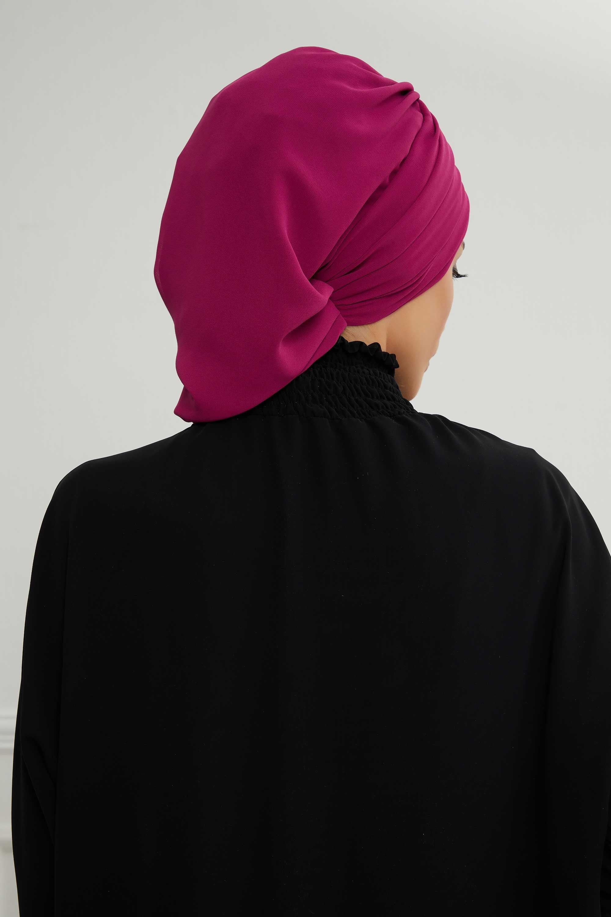 Pleated Chiffon Instant Turban for Women, Pre-Tied Elegant Hijab Cap, Lightweight Modest Headwrap for Daily & Formal Wear,HT-107 Fuchsia