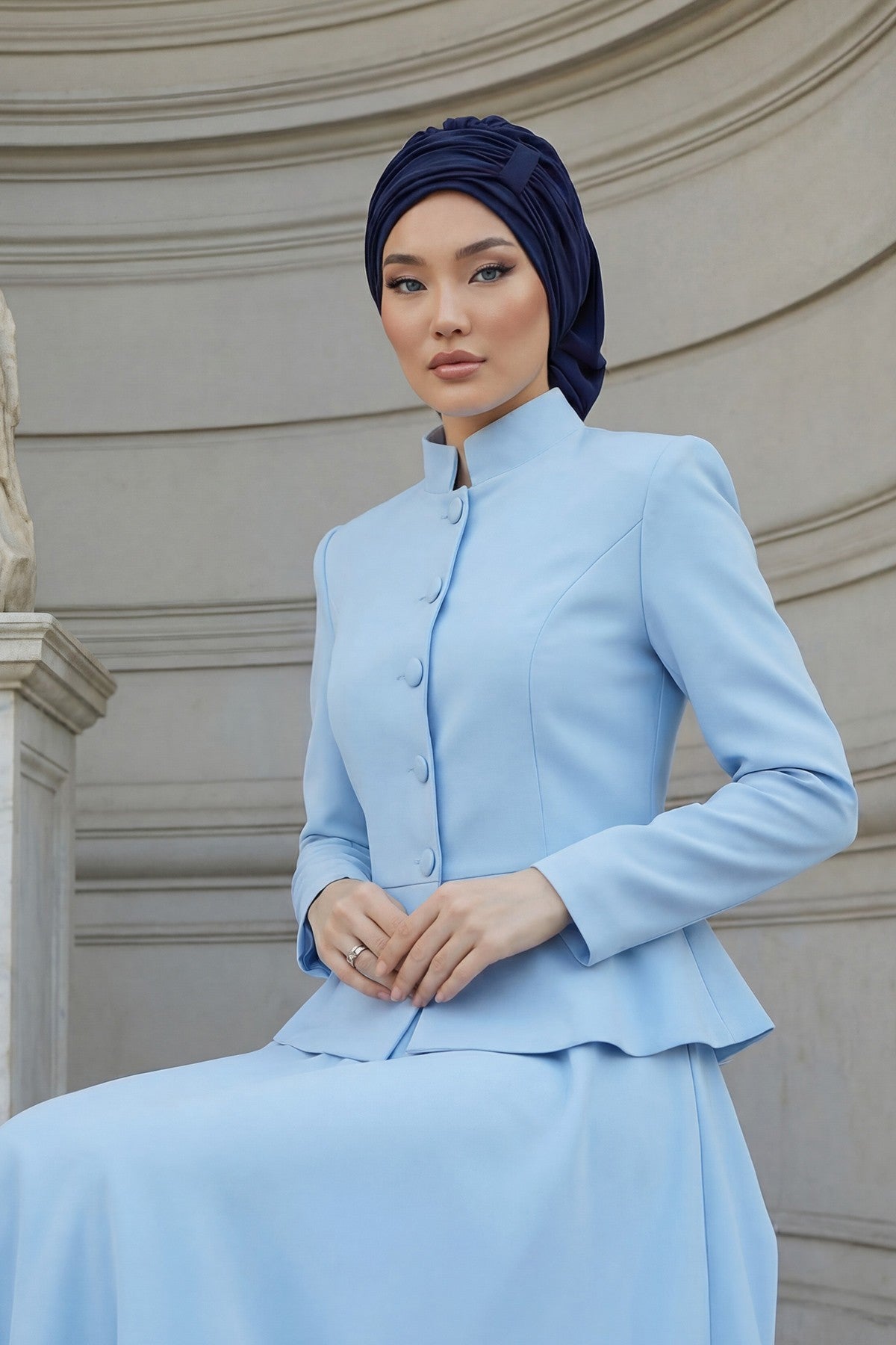 Pleated Chiffon Instant Turban for Women, Pre-Tied Elegant Hijab Cap, Lightweight Modest Headwrap for Daily & Formal Wear,HT-107 Navy Blue