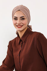 Pleated Instant Turban Aerobin Scarf Head Wrap, Belted Turban Bonnet for Women, Chic Design Instant Turban Hijab Chemo Headwear,B-86A Mink