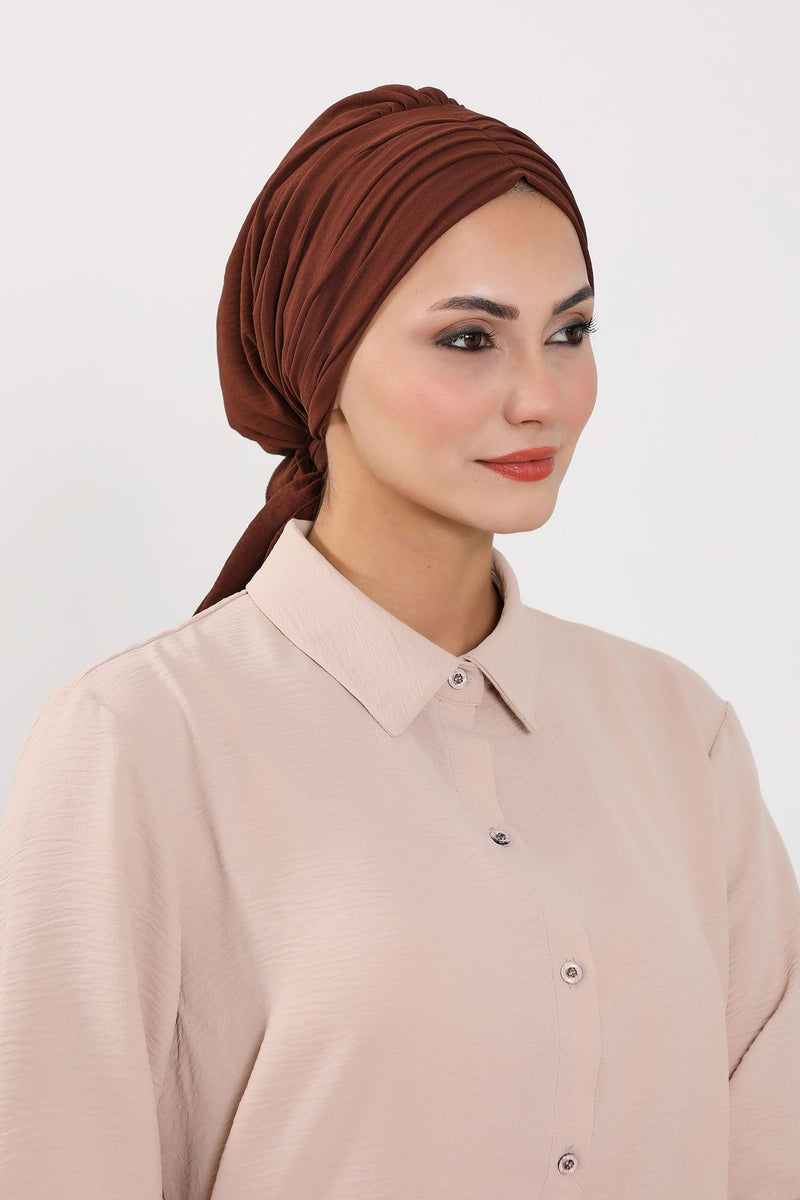 Pleated Instant Turban Aerobin Scarf Head Wrap, Belted Turban Bonnet for Women, Chic Design Instant Turban Hijab Chemo Headwear,B-86A