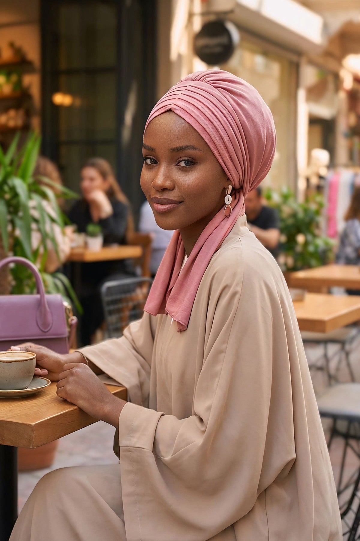 Pleated Instant Turban Aerobin Scarf Head Wrap, Belted Turban Bonnet for Women, Chic Design Instant Turban Hijab Chemo Headwear,B-86A Dark Pink